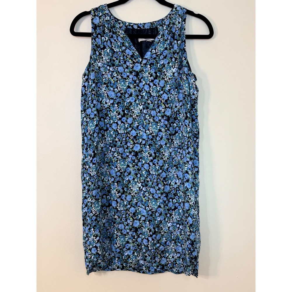 Loft Blue Floral Sleeveless V-Neck Shift Dress Petite Small SP